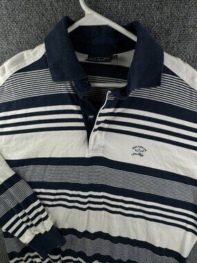 Paul & Shark Polo Shirt Long Sleeve Blue White Striped Heavyweight XL Italy Made